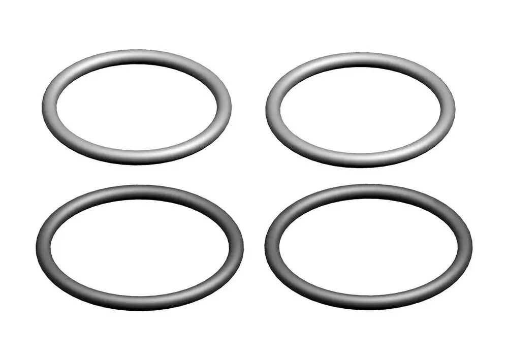 Vier kreisförmige Dichtungsringe in unterschiedlichem Design, die eine klare Form haben. Die Ringe könnten Boschs Produktlinie für Dichtungen repräsentieren.